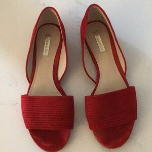 Shoes, Louise et Cie, red suede, leather upper, man made sole, size 8 1/2.